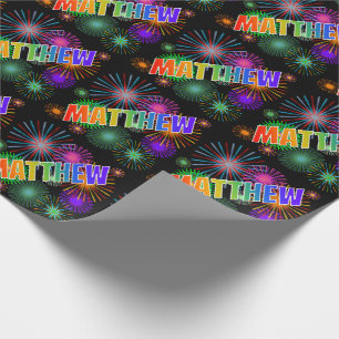 Papel De Presente Nome "MATTHEW" do arco-íris + Fogos-de-artifício
