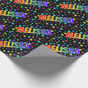Papel De Presente Nome Melissa "MELISSA" + Estrelas Arco-íris