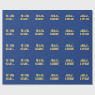 Papel De Presente Nome minimalista personalizado ousado dourado azul