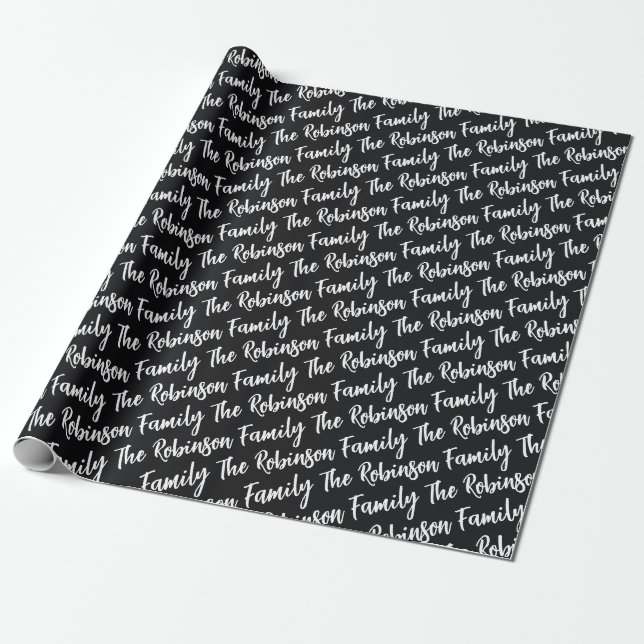 Papel De Presente Nome Moderno Personalizado Jet Black (Desenrolado)