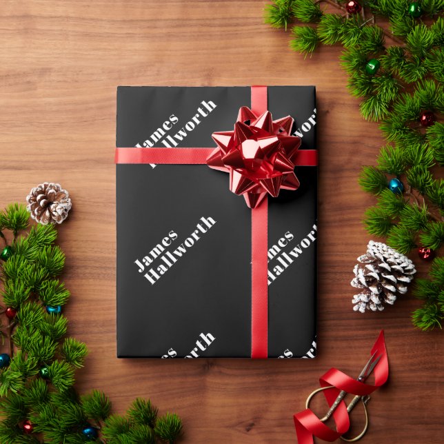 Papel De Presente Nome Moderno Retroativo Editável do na moda (ou ou (Presente de Natal)