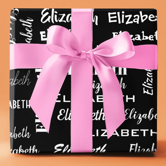 Papel De Presente Nome Monograma inicial Presente personalizado pret (Name Initial Monogram black Personalized Gift Wrapping Paper)