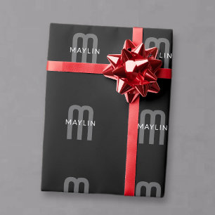 Papel De Presente Nome Monogramado com Visual Moderno Preto Cinza