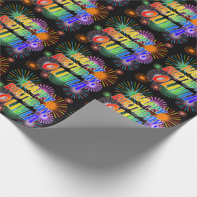 Papel De Presente Nome "OLÍVIA", Diversão "FELIZ ANIVERSÁRIO" (Ponta)