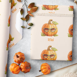 Papel De Presente Nome Personalizado Abóbora Fofa Outono Halloween
