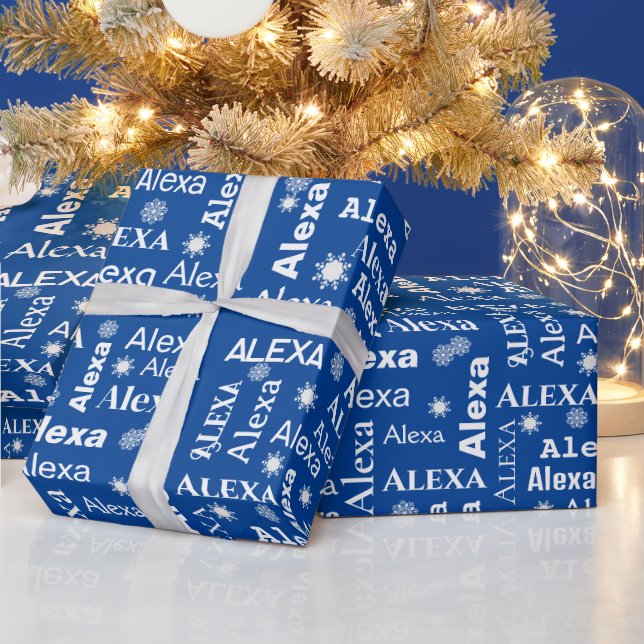 Papel De Presente Nome personalizado Alexa com flocos de neve  (Feriados)