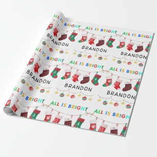 Papel De Presente Nome personalizado All Is Bright Christmas