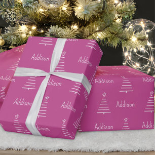 Papel De Presente Nome Personalizado Árvore de Natal Rosa Violet Gif