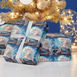 Papel De Presente Nome Personalizado Belo Unicórnio