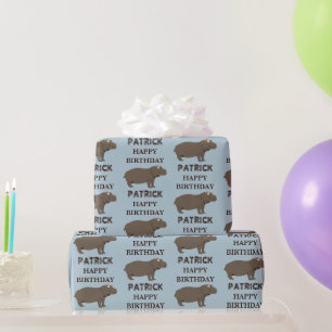 Papel De Presente Nome Personalizado Birthday Hippopotamus Hippo