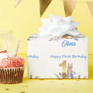 Papel De Presente Nome Personalizado Coelho Clássico Primeiro Aniver