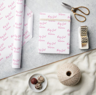 Papel De Presente Nome Personalizado Cor-de-rosa do Script Baby Girl