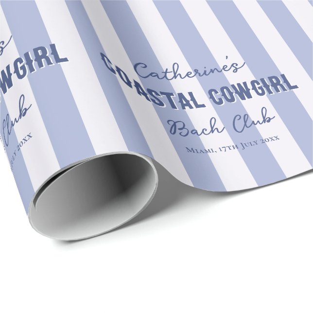 Papel De Presente Nome Personalizado Cowgirl Costeira Blue Strips (Ponta do rolo)