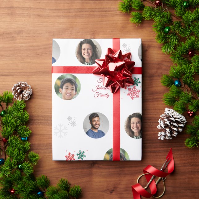 Papel De Presente Nome Personalizado da Família e 3 Colagem Fotográf (Presente de Natal)