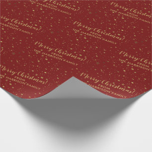 Papel De Presente Nome Personalizado da Família Red Dourado Felry Na