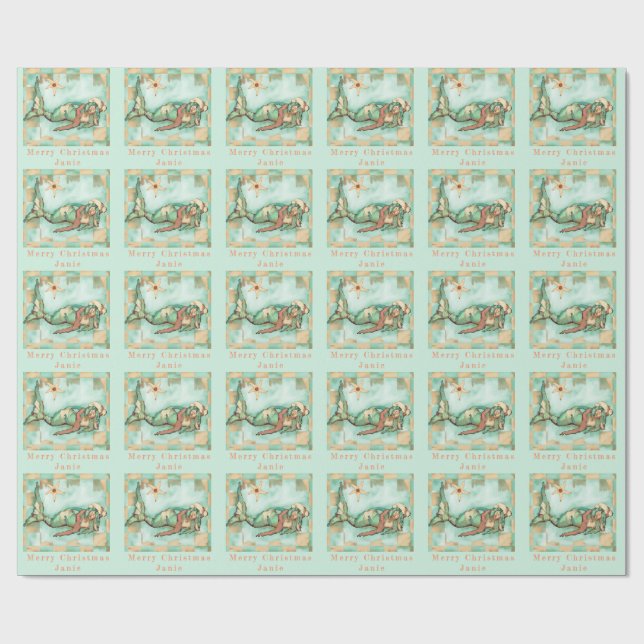 Papel De Presente Nome personalizado da sereia do Natal papai noel (Aberto)