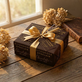 Papel De Presente Nome Personalizado Data Est Marrom Dourado Script 