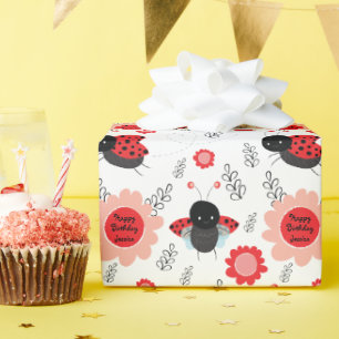 Papel De Presente Nome Personalizado de Aniversário Feliz de Ladybu