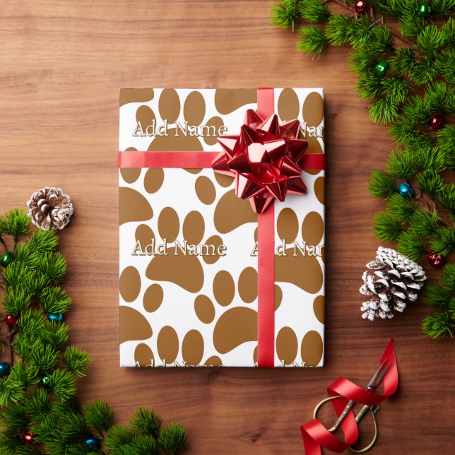 Papel De Presente Nome Personalizado de Impressão de Pata de Cachorr (Presente de Natal)