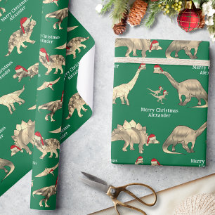 Papel De Presente Nome Personalizado de Menino Dinossauro Natal