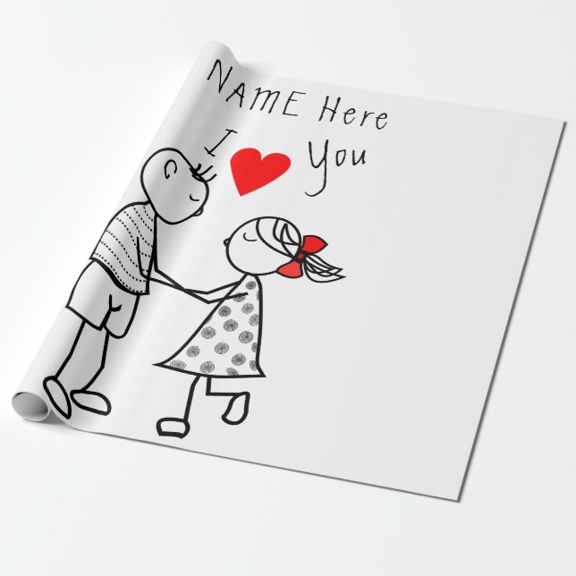 Papel De Presente Nome Personalizado Dif Wrapting Paper Casal Love (Desenrolado)