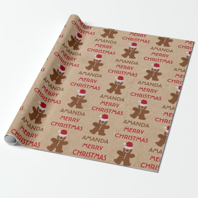 Papel De Presente Nome Personalizado do Homem de Pão de Natal Cookie (Desenrolado)