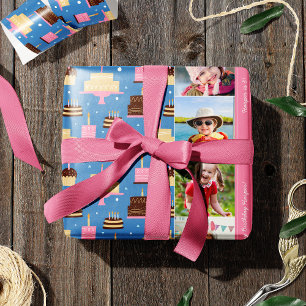 Papel De Presente Nome Personalizado do Padrão de Bolo de Aniversári