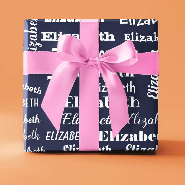 Papel De Presente Nome Personalizado Dom Branco Azul Monograma Inici (Custom Name Initial Monogram Blue White Gift Wrapping Paper)