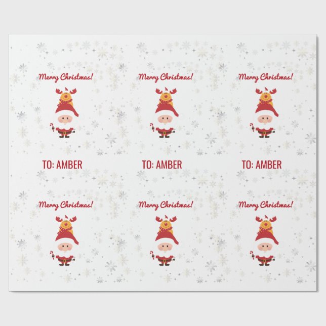 Papel De Presente Nome Personalizado dos Papais noeis Rudolph Modern (Aberto)