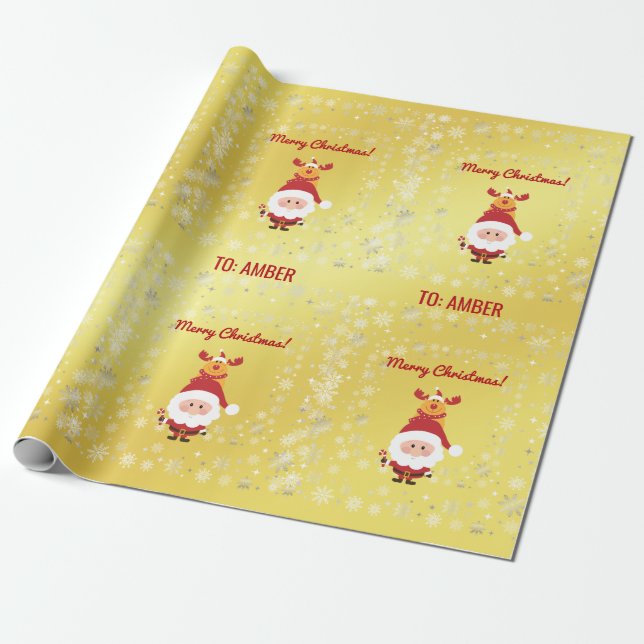 Papel De Presente Nome Personalizado dos Papais noeis Rudolph Modern (Desenrolado)