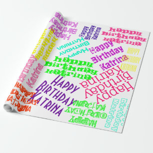 Papel De Presente Nome personalizado e cores do feliz aniversario