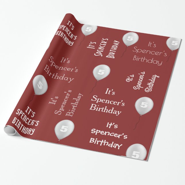 Papel De Presente Nome Personalizado e Idade Aniversário Vermelho (Desenrolado)