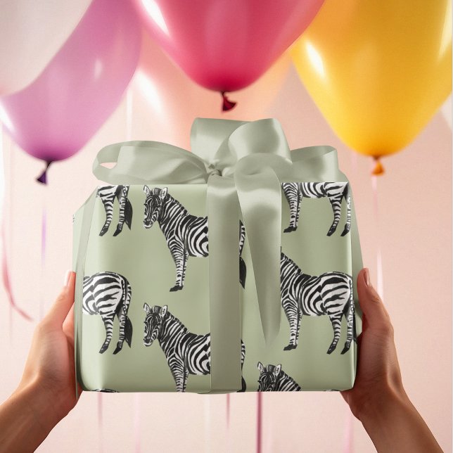 Papel De Presente Nome Personalizado e Padrão Selvagem de Zebra Selv (Criador carregado)