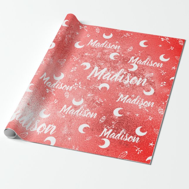Papel De Presente Nome Personalizado Fada Red Christmas Moon Girl (Desenrolado)