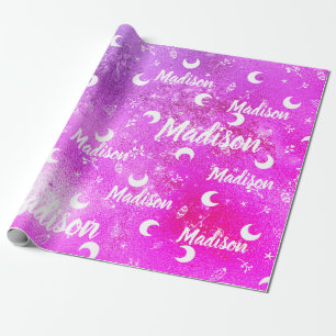 Papel De Presente Nome Personalizado Fairy Chic Vibrant Fuchsia Rosa