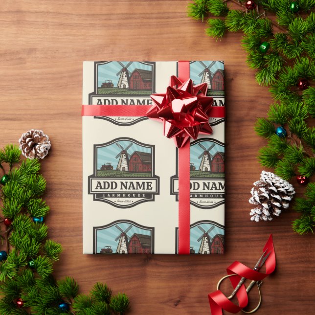 Papel De Presente NOME Personalizado Farmhouse Rustic Farmhouse Old  (Presente de Natal)