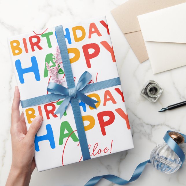 Papel De Presente Nome Personalizado Feliz Aniversário  (Presentear)