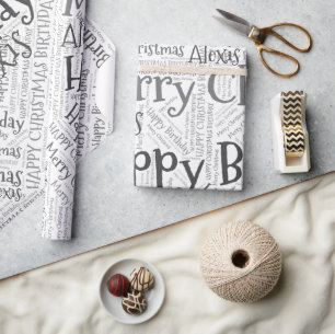 Papel De Presente Nome Personalizado Feliz Aniversário de Natal Engr