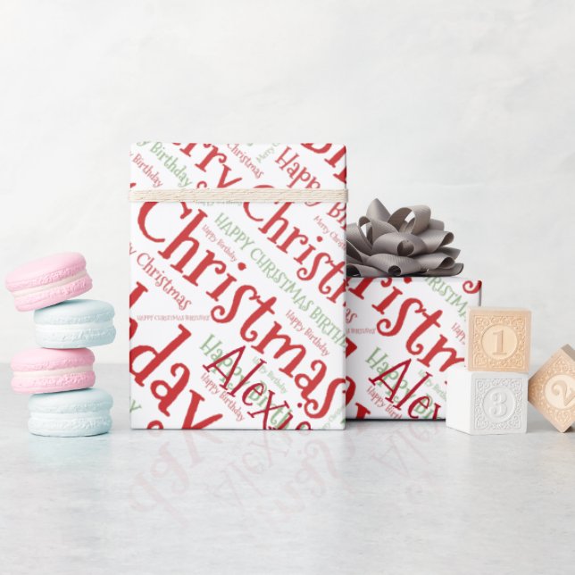 Papel De Presente Nome Personalizado Feliz Aniversário de Natal Engr (Chá de bebê)