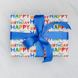 Papel De Presente Nome Personalizado Feliz Aniversário Menino