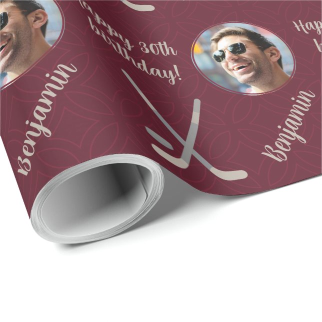 Papel De Presente Nome Personalizado Foto Idade do Esporte Hockey An (Ponta do rolo)