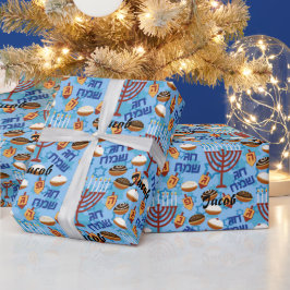 Papel De Presente Nome personalizado Hanukkah Wrapping Paper Dreidel