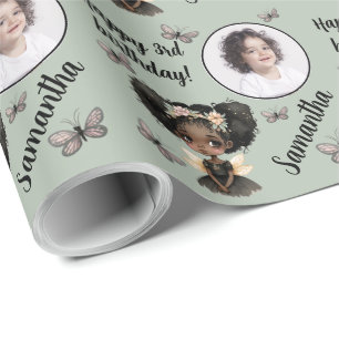 Papel De Presente Nome Personalizado Idade da Foto Aniversário da Fa