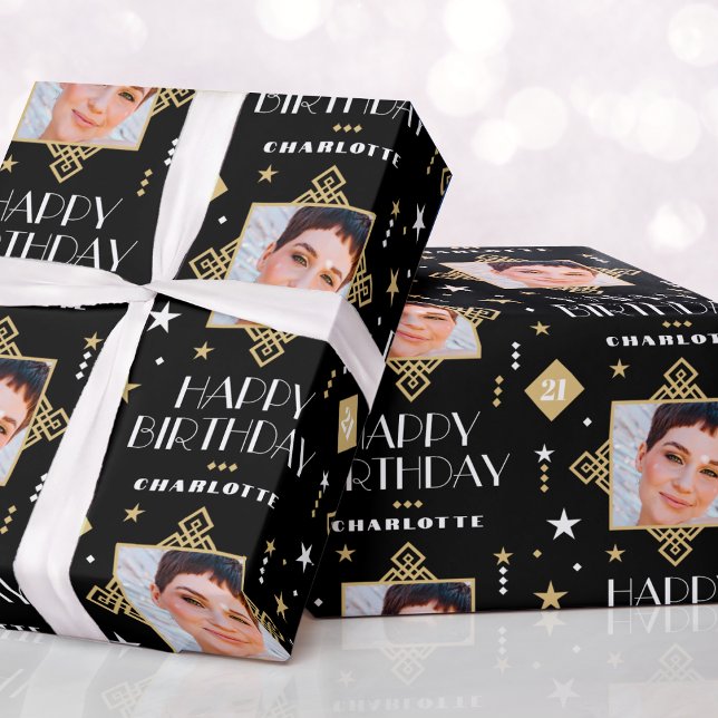 Papel De Presente Nome Personalizado Idade Foto Arte Deco Aniversári (Criador carregado)