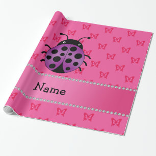 Papel De Presente Nome personalizado ladybug púrpura borboletas cor-