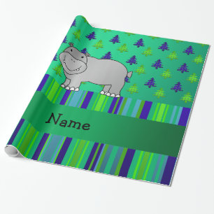 Papel De Presente Nome personalizado listras azuis azuis hippo