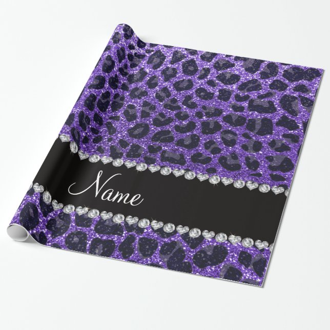 Papel De Presente Nome personalizado manchas-leopardo roxas (Desenrolado)
