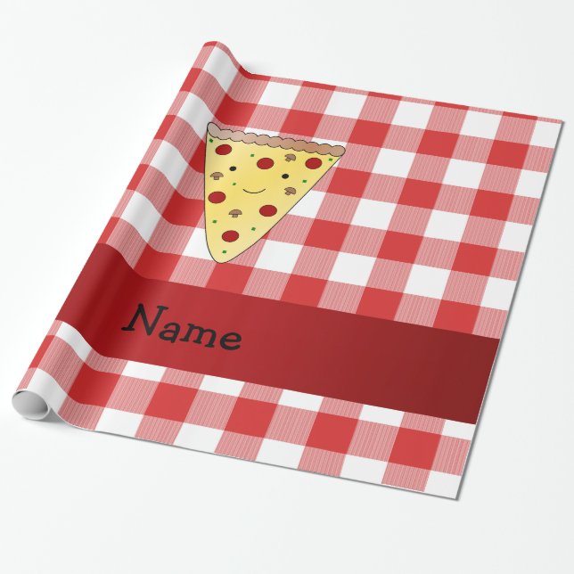 Papel De Presente Nome personalizado pizza vermelha (Desenrolado)