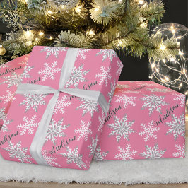 Papel De Presente Nome Personalizado, Presente Rosa Silver Snowflake