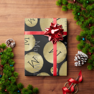 Papel De Presente Nome personalizado preto do ouro com iniciais